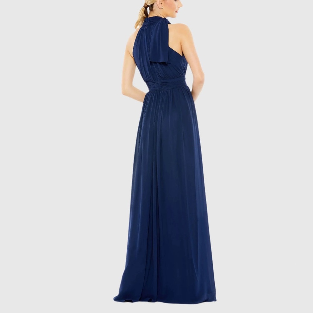 NWT Ieena for Mac Duggal Navy High Neck Chiffon Gown 55035 Size 12 - Picture 3 of 16
